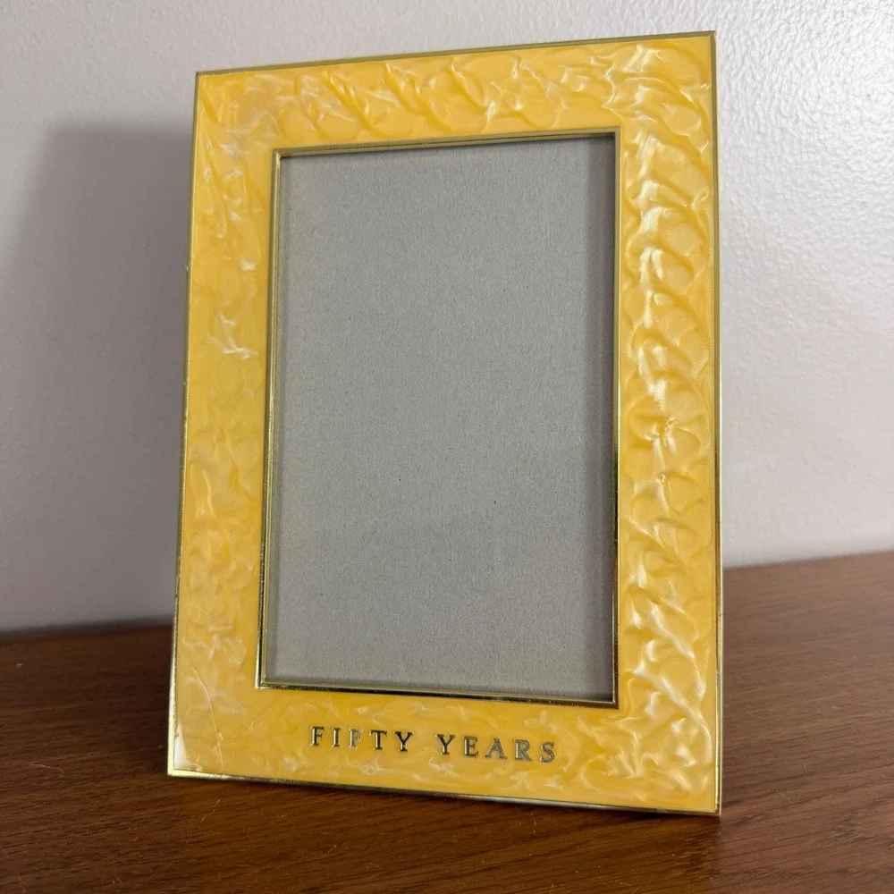 Hallmark 50th Anniversary Picture Frame Golden Wedding Yellow Pearlescent